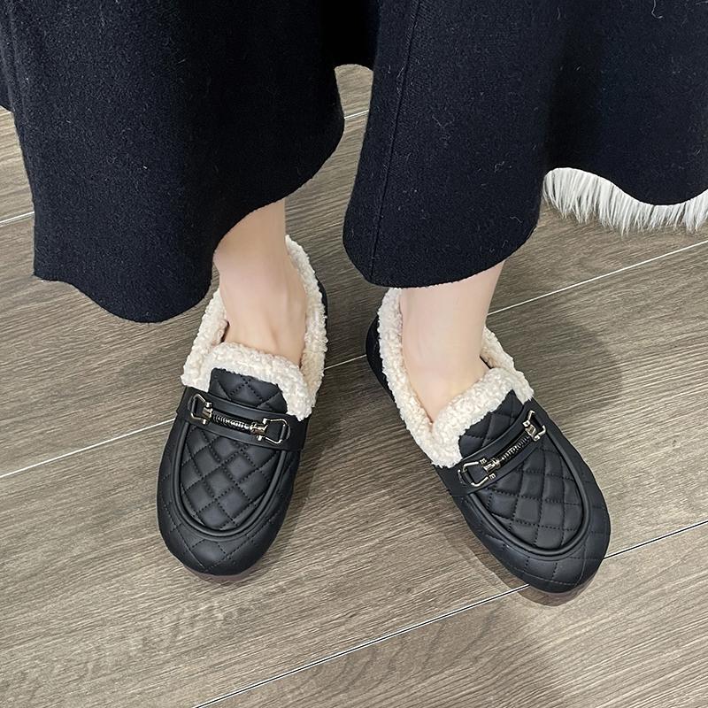 Women Fashion Non-slip Flat Shoe Casual Soft Lightweight Loafer Plugging Thickening Comfortable Warm Shoes for Winter Size 35-43