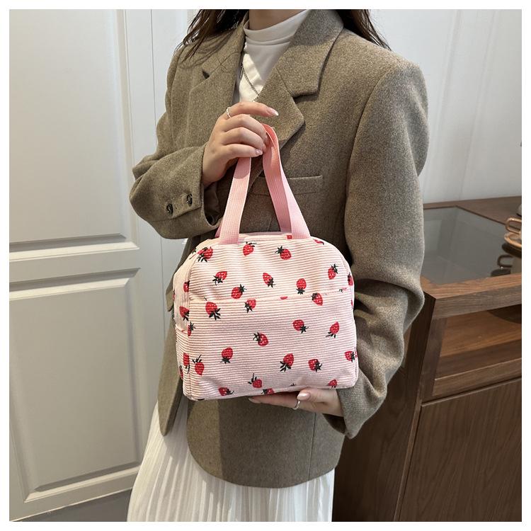 Cute Corduroy Insulated Lunch Bag - Portable, Waterproof Handbag with Ice Pack for Students & Office Workers