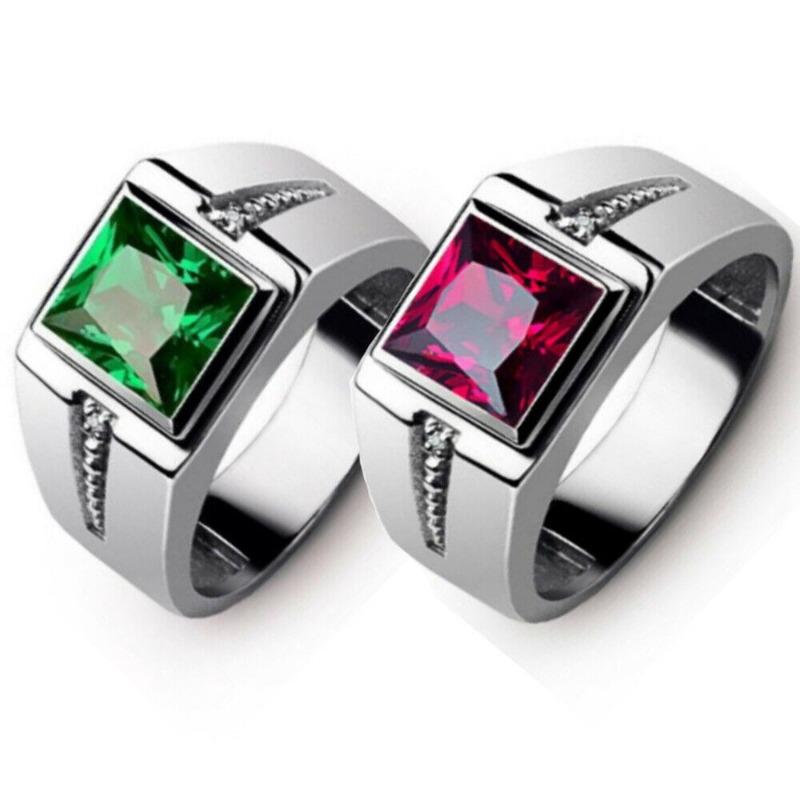 European and American fashion new red zircon inlaid with simple and versatile men s and women s rings 6&Silver Plated красный