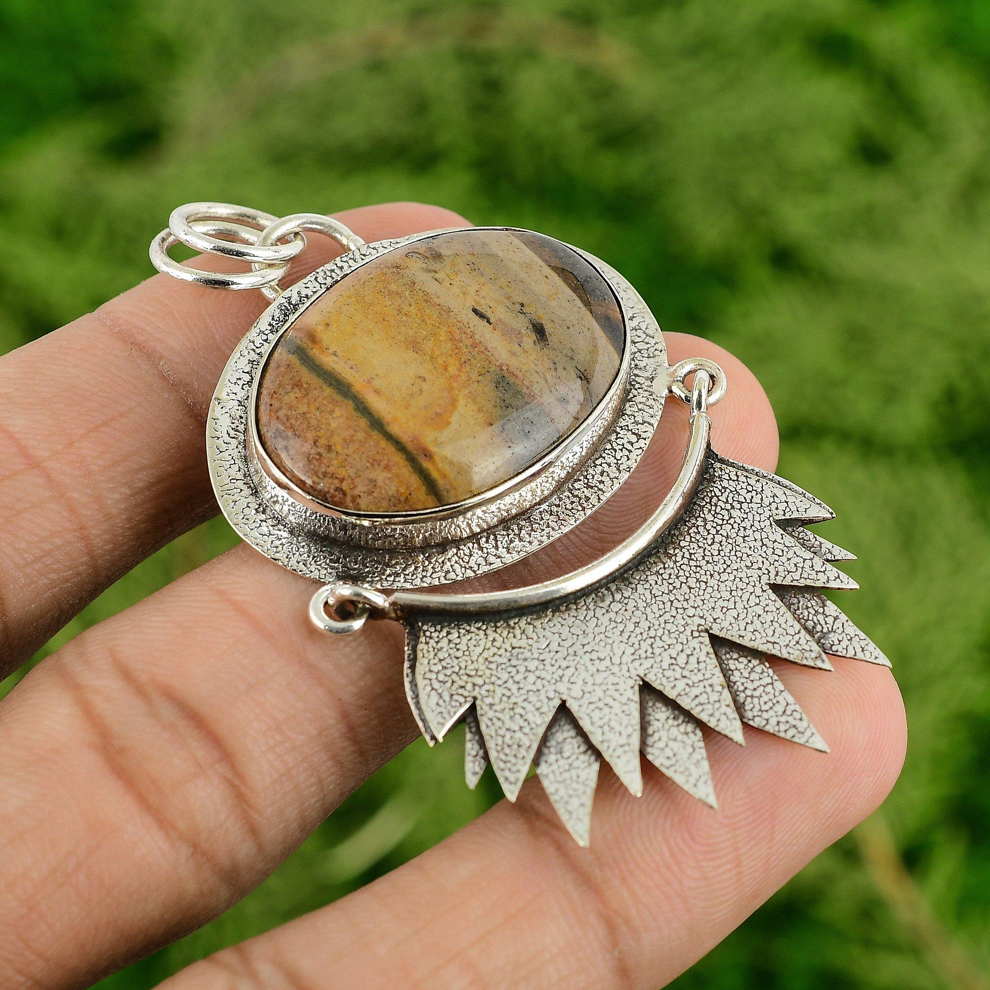 

Daughters Day Deal Natural Coconut Jasper 925 Sterling Silver Wife Bezel Pendant