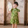 Girls' Sleeveless Tang Suit Dress: Summer Koi & Flower Design