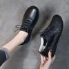 Frühling Frauen Flache Schuhe Handgemachte Nähen Echtes Leder Kuh-muskel Weichen Boden Täglichen Spitze Up Frauen Casual Schuhe
