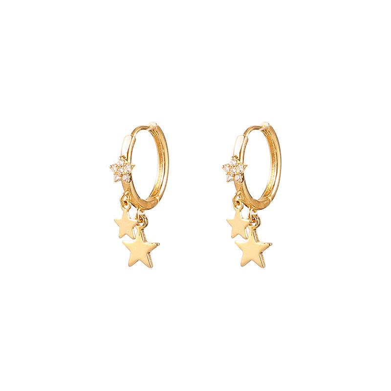 Fashion Small Simple Rhinestone Star Ear Buckle Hoop Earrings For Women Punk Cross Moon Sun Earrings Party Jewelry Wholesale