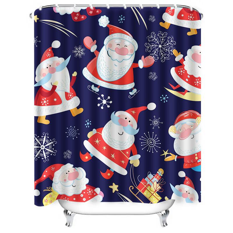 TU Christmas Shower Curtain Santa Claus Pattern Holiday Festive Waterproof Decor Bathroom Fabric Backdrop Xmas Gift