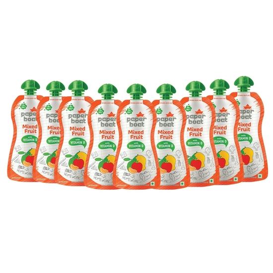 

Paper Boat Mixed Fruit Juice, Enriched with Vitamin D, No added Preservaties and Colours (Pack of 9, 150ml Each) 1400ML