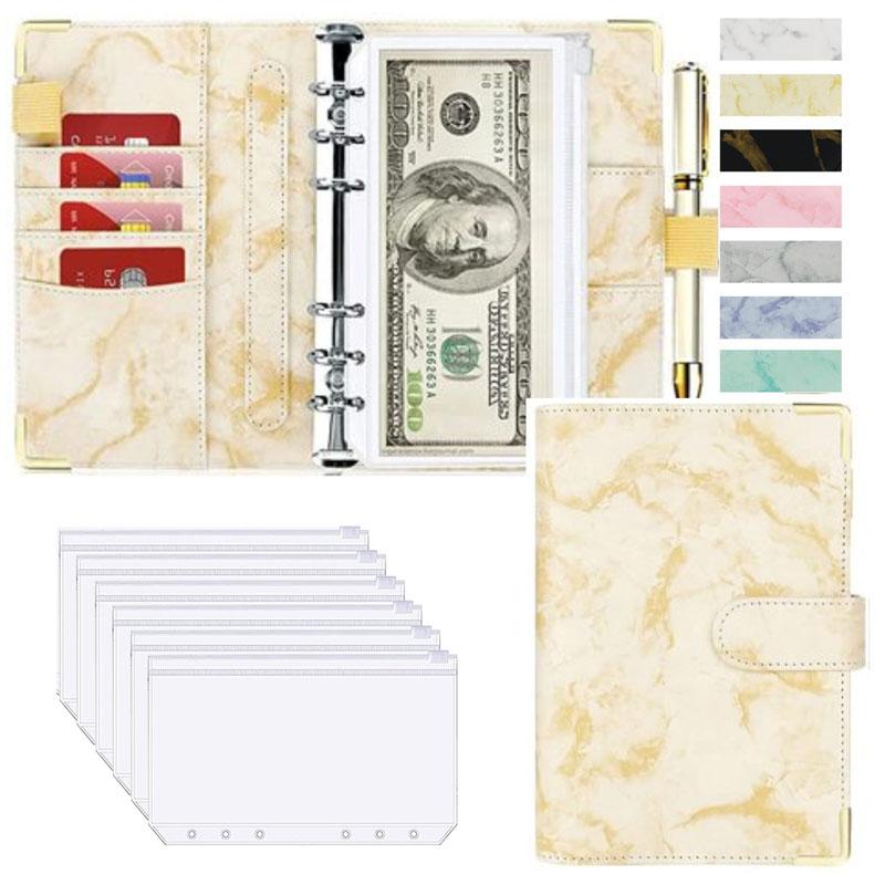A6 Money Saving Organizer PU Leather Budget Binder Marble Notebook Budgets Planner  Envelope Office School Supplies