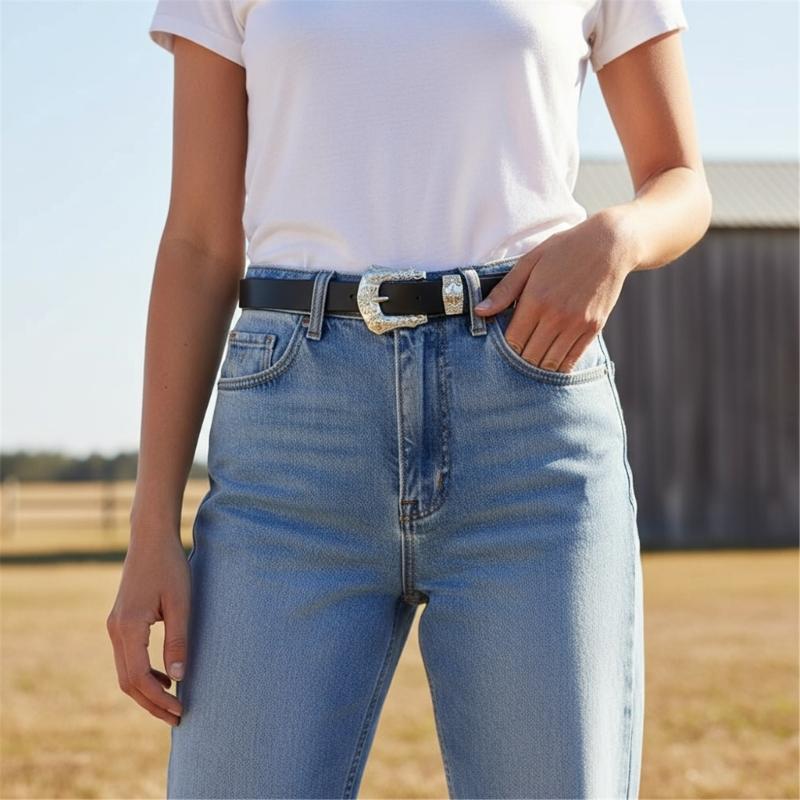 Retro Carved PU Leather Sash For Men Women Elegant Floral Design Belt Adjustable Strap For Casual or Formal Outfits