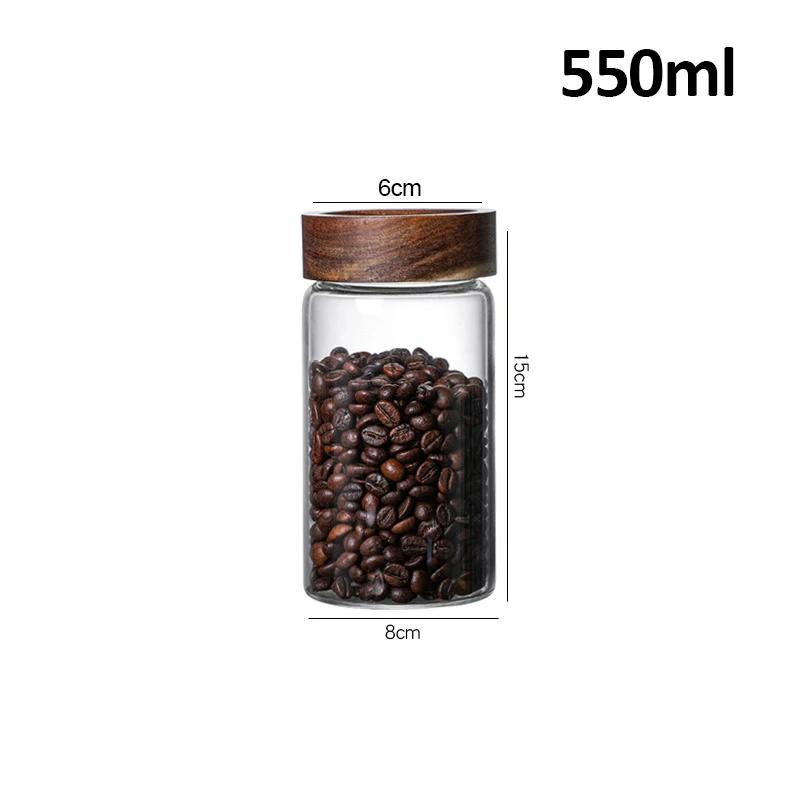Wood Lid Glass Airtight Canister Kitchen Storage Bottles Jars Food Container Grains Tea Coffee Beans Grains Candy Jar Containers