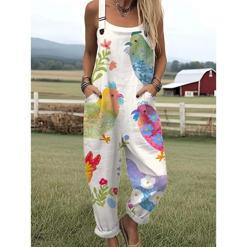 Womens Sleeveless Jumpsuit With Vintage Print Loose Fit Streetwear Style 2026