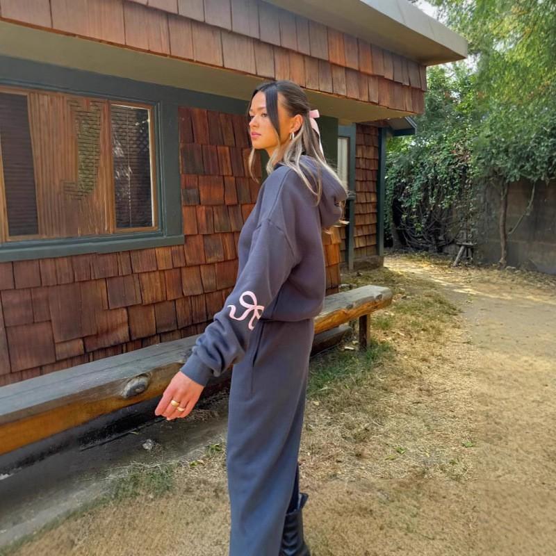 Womens Winter Casual Hoodie Set With Bow Detail Streetwear Two Piece Outfit