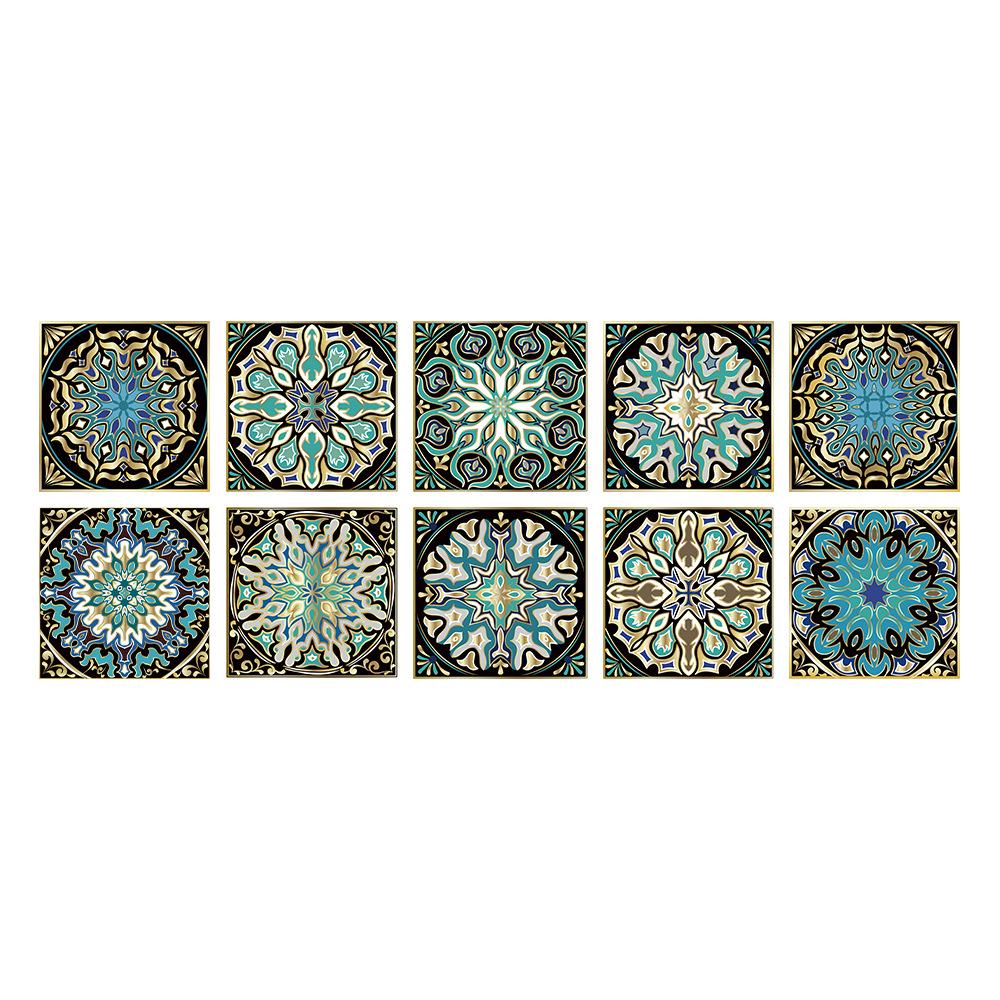 10-Pack European Style Floral Tile Wall Stickers for Living Room and Bathroom - Self-Adhesive PVC Crystal Film