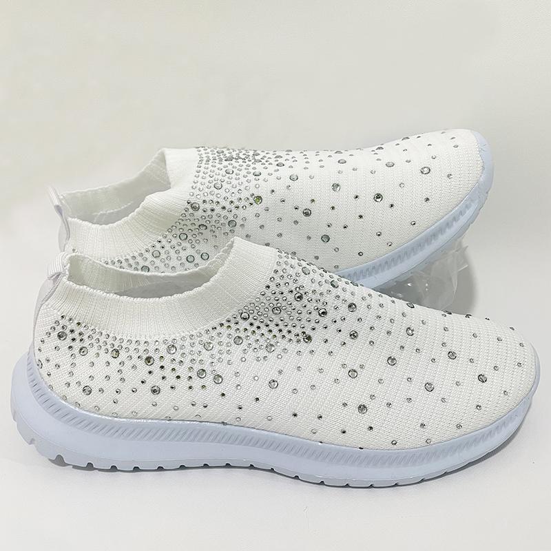 Lucyever Fashion Crystal Platform Sneakers Women 2024 Plus Size Breathable Mesh Flats Woman Comfy Slip On Non-Slip Running Shoes