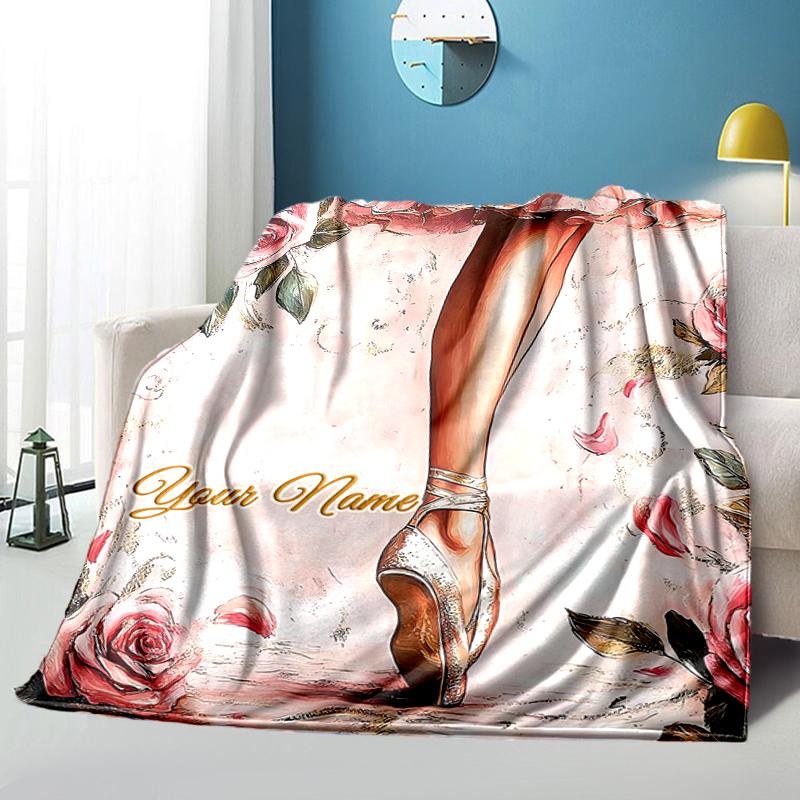 1PC Custom Name Ballerina's Graceful Pose Flannel blankets Patterns Throw Blanket All-Season Soft Gift for Couch, Bed, Camping gifts