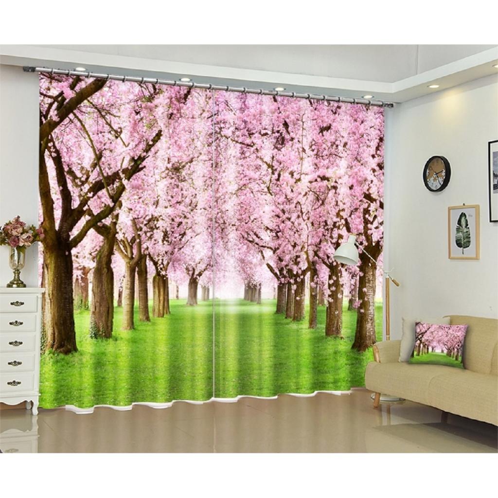 Scenic Flower Tree Living Room Curtains Natural Forest Curtain For Bedroom 3D Print Window Treatment Drapes 2pcs
