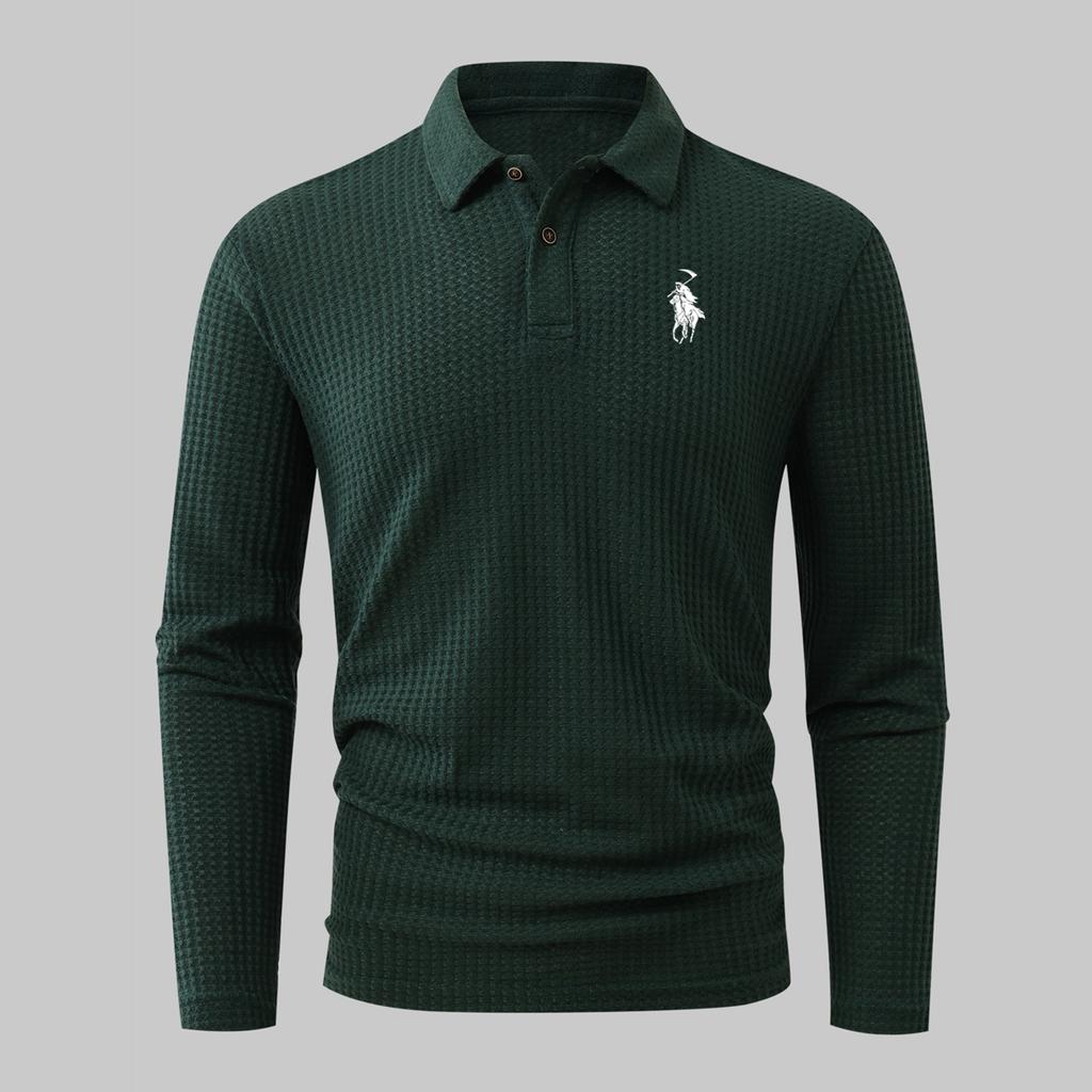 Pánské golfové polo triko s dlouhým rukávem, 2knoflíčkovou légou - odvádí pot - univerzální top pro venkovní aktivity i dojíždění