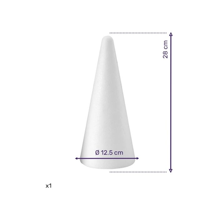 Cône en polystyrène, plein, hauteur 28 cm