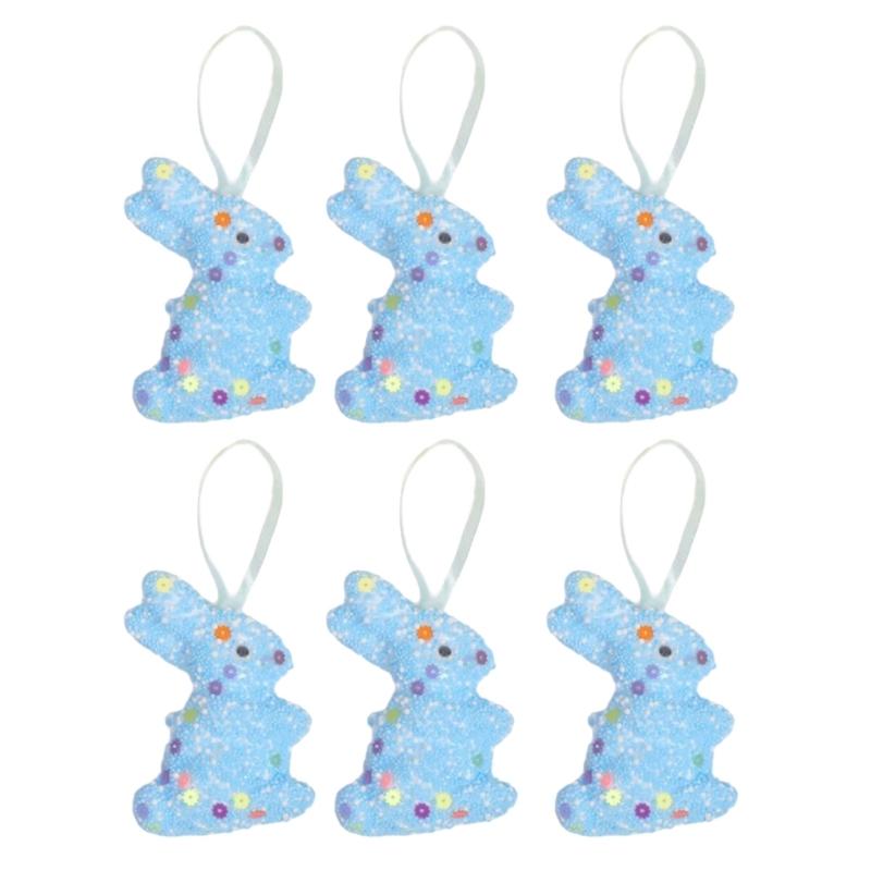 6er-Pack Oster-Themen-Schaumstoff-Hasen zum Aufhängen Funkelnde Pailletten Hasen-Ornament Festival Feiertagsdekoration für Zuhause