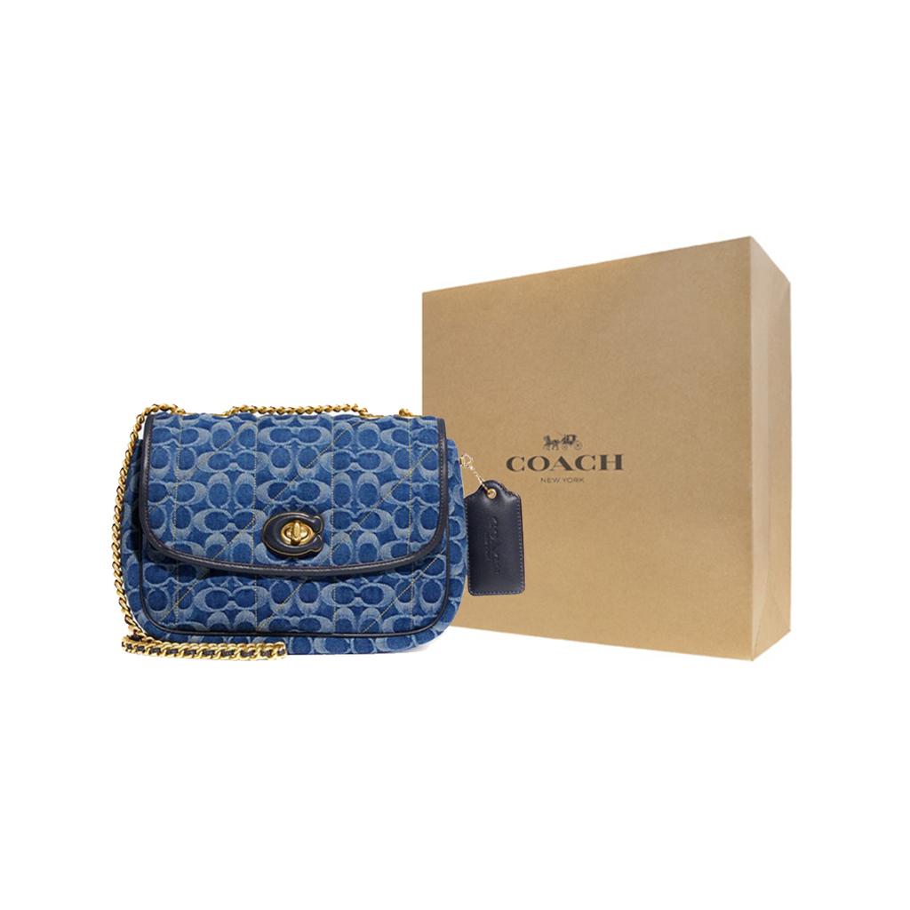 New COACH Pillow Denim With Leather Chain Bag, Crossbody Bag, Shoulder Bag Women's Marine Blue CA104-B4UDF