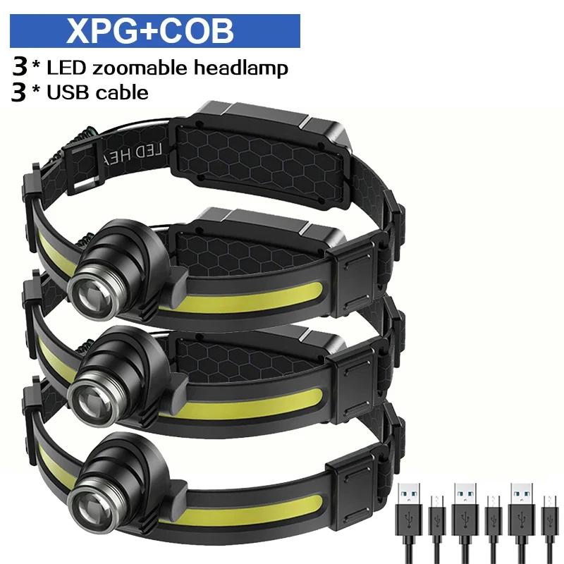 COB Induction Headlight Multi-mode Red Light Warning LED Outdoor Head Mounted Strong Light Running Headlight Camping Flashlight