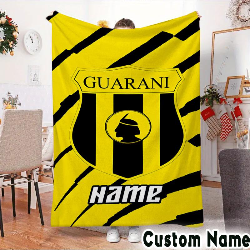 Custom Name Guarani Football Crest Throws Blanket Flannel Blankets for Couch Bed Gifts for Men Women Picnic blanket Christmas fan gifts