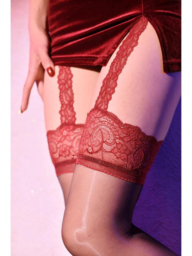 Little Matchmaker Sexy Black Lace Garter Stockings with Open Crotch - Ultra-Thin White Over-the-Knee Erotic Stockings.