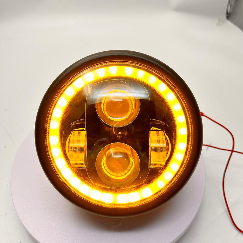 Motorcycle LED Headlight: 4-Bead Full Circle, High Brightness, Waterproof, Improved Heat Dissipation.