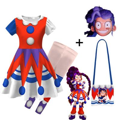 8509 Kids Girls Lily Lovebraids Clown Printed Short Sleeces Dress Pants Bag Sets Halloween Cosplay Costumes
