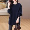 Dimanaf Autumn Women Plus Size T-Shirt Casual Lady Tops Shirts Tunic Clothing Oversize Loose Solid Long Sleeve Sweatshirts