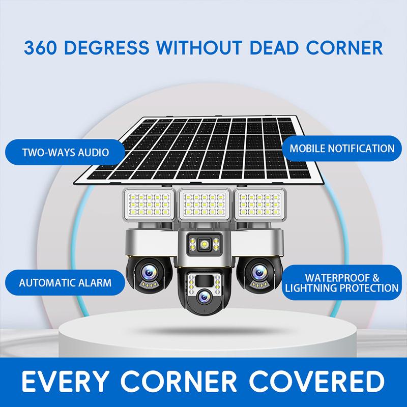 Outdoor Solar Surveillance Camera HD Night Vision Low Power Consumption Multifunctional Three Ball Street Light Camera