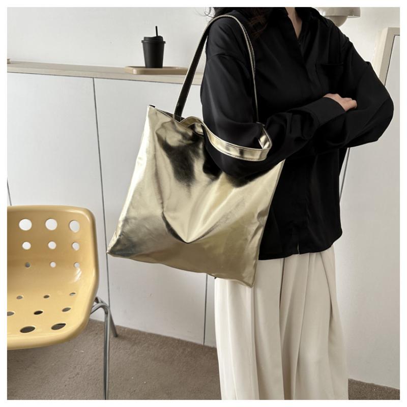 Glossy Tote Bags For Women Fashion High Capacity Shopping Pouch Pu Leather Handbags Shiny Casual Female Purse Girls Shoulder Bag