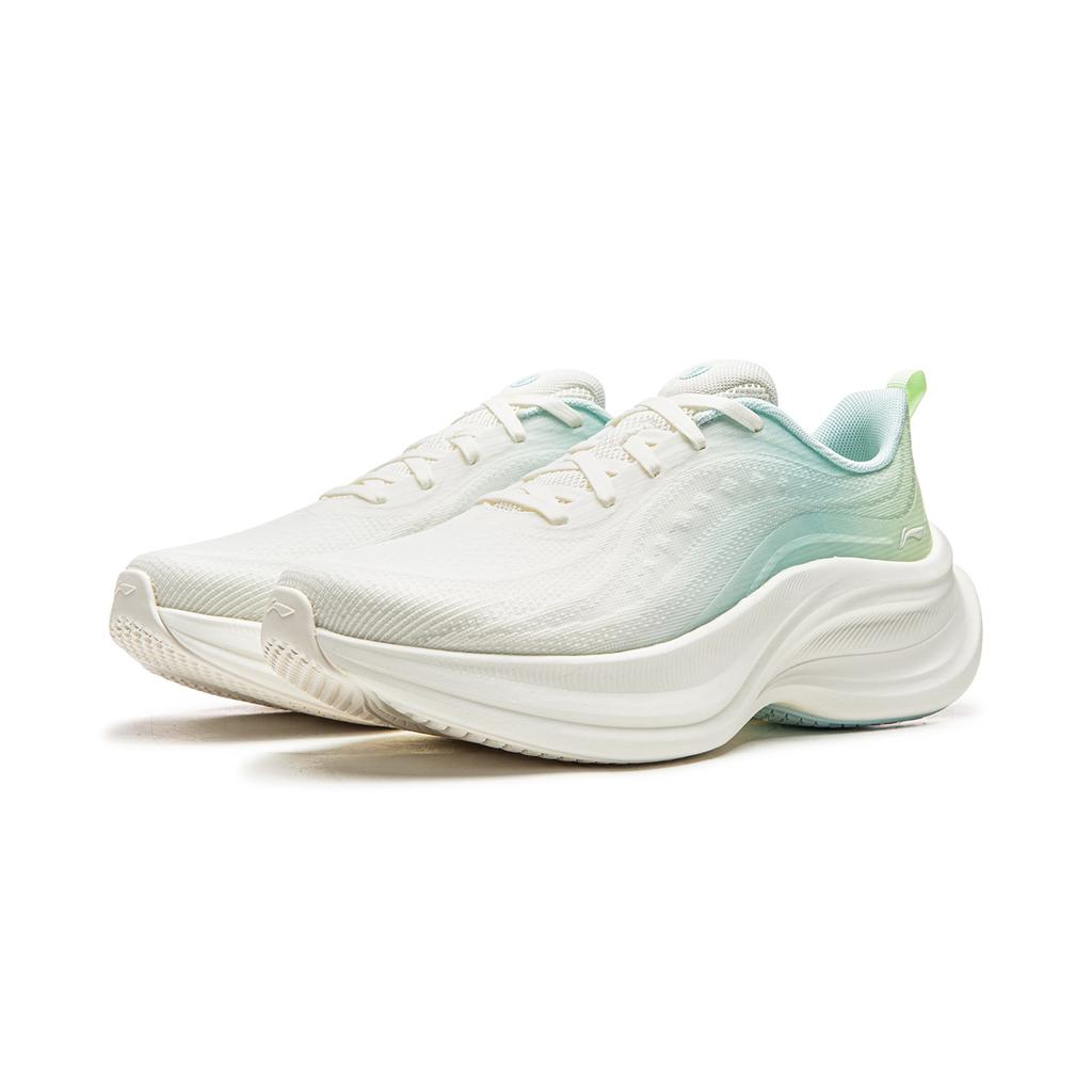 Li Ning Cushioning Slip Resistant Abrasion Resistant Support Lightweight Low Top Running Shoes Women's White Green ARHW020-4