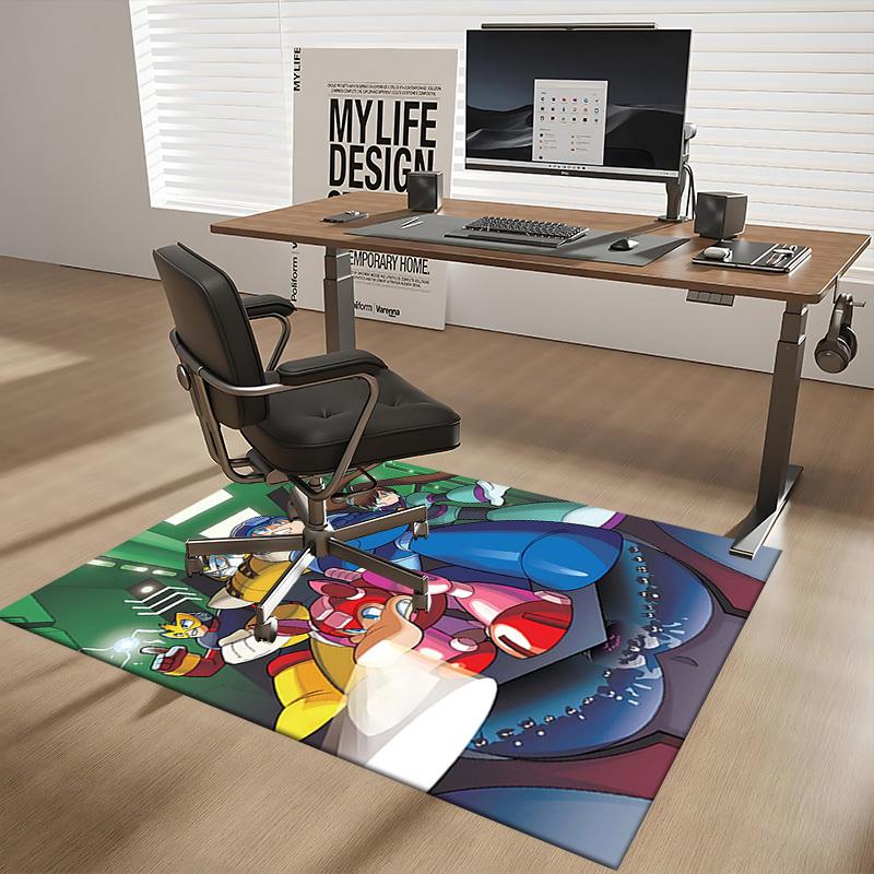 1pc Mega Man Anime Cartoon Design Office Chair Mat Non-Slip Carpet for Home Decor, Living Room, Bedroom, Game Room - Perfect Gift for Fans.Y037