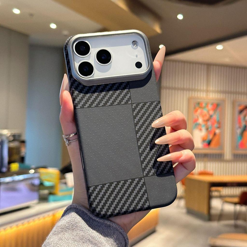 Carbon Fiber Retro Full Coverage Phone Case for Apple 17 Pro Max, 16 Pro Max, 15 Pro Max with Magnetic Kevlar Protection.
