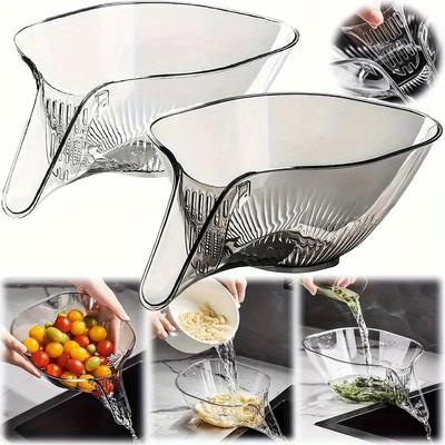 [Multi-Functional Plastic Drain Basket] High-Quality, Versatile Kitchen Drain Basket-Multifunctional Plastic Strainer with Funnel for Vegetables,Pasta