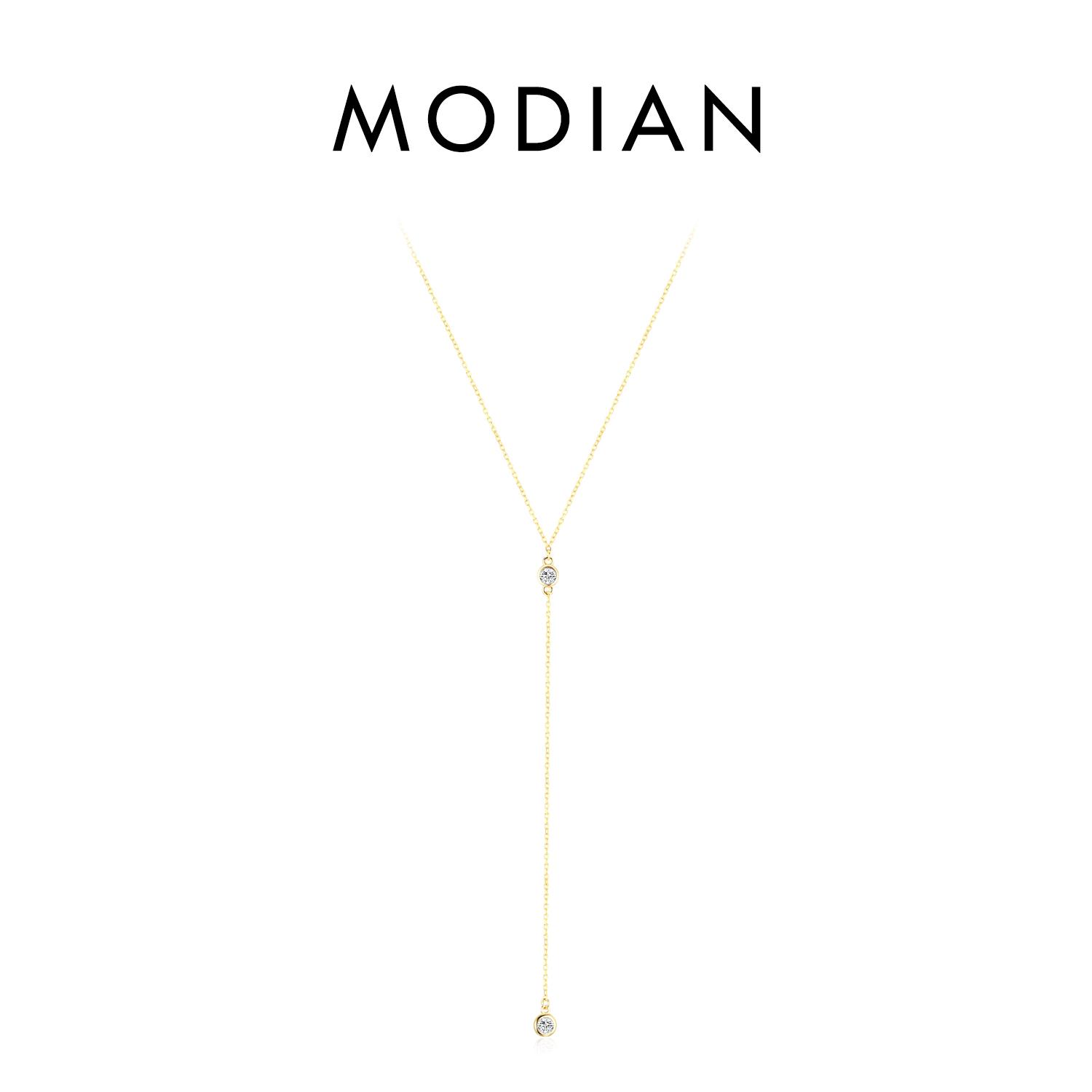 

Модиан стерлингового серебра 925 пробы Y-образное ожерелье с подвеской блестящий прозрачный CZ длинная цепочка ожерелье для женщин обручальные свадебные украшения золотой