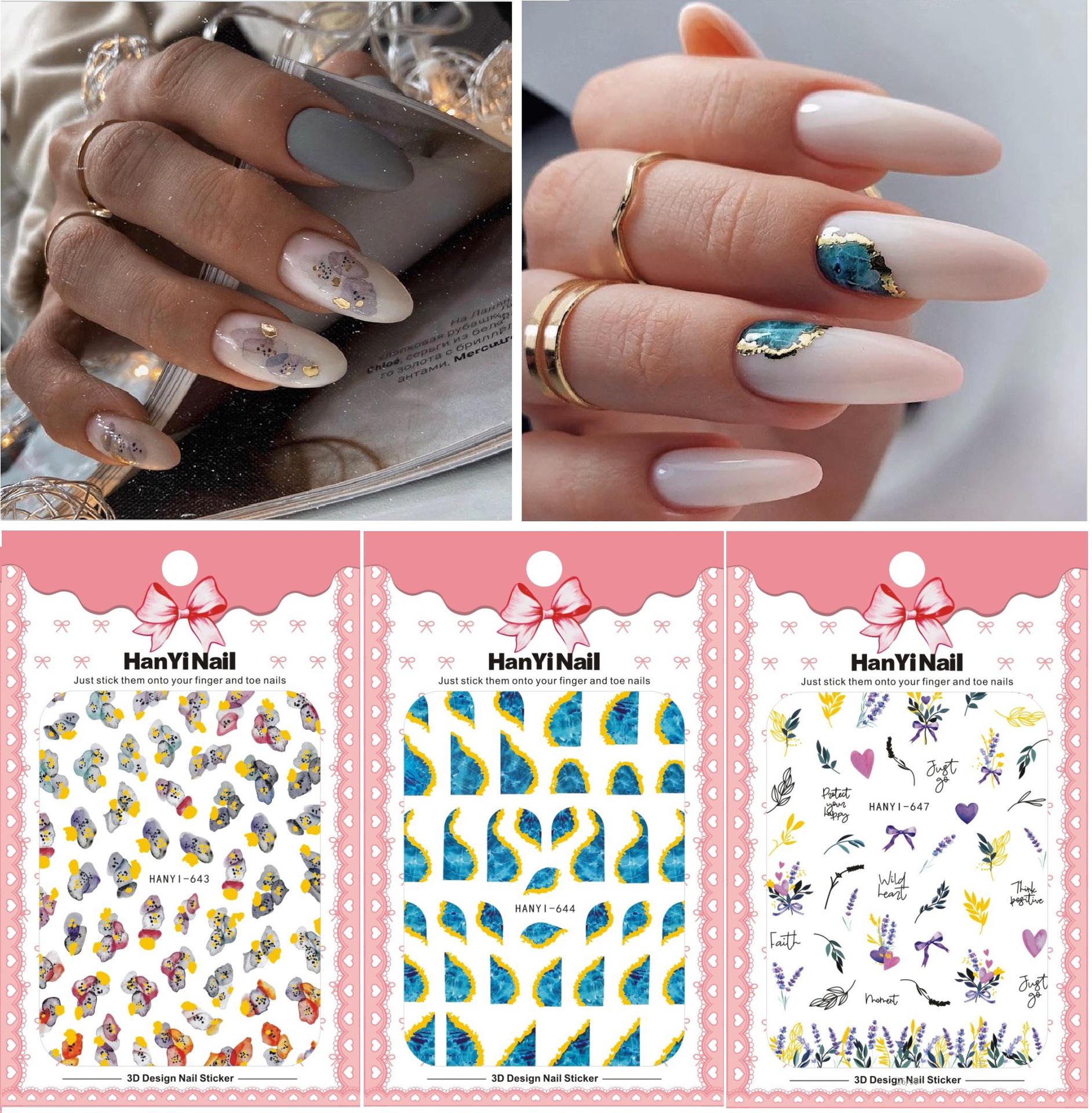 

3D Gold Colored Nail Stickers with Adhesive Backing