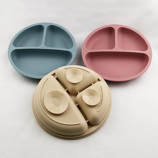 Baby Plate Divided Design BPA Free Silicone 3 Grids Toddler Suction Plate Infant Feeding Supplies Daily Use