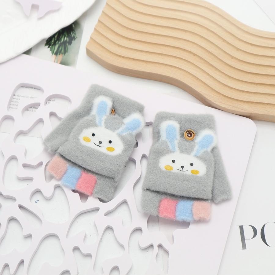 Children's Cute Cartoon Flip-Gloves: Cold-Proof, Half-Finger Winter Writing Warmth for Boys and Girls