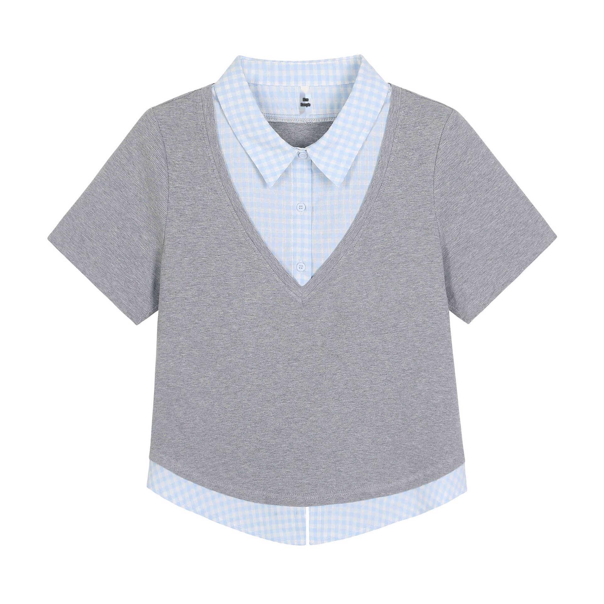 

Women s Plus Size Plaid Patchwork Short Sleeve Shirt 65557 1XL (for 60-70 kg)