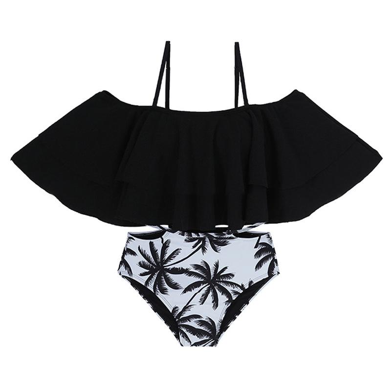 Korean-Style One-Shoulder Ruffle Bikini: Tummy Control, Slimming, Sexy Coconut Leaf Swimwear