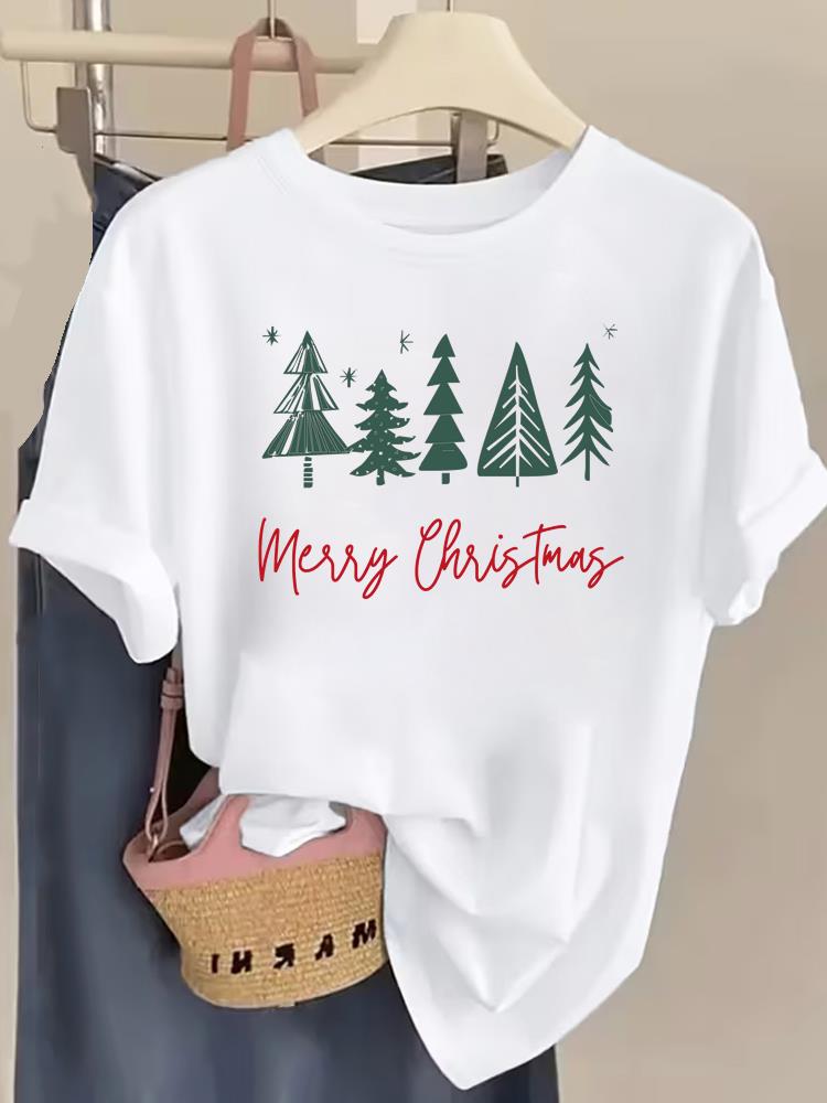 (Asian Size) printing truck trend Women Fashion Festival New Year T Shirt Christmas Clothing Tee Top Print Woman Short Sleeve Graphic T-shirts