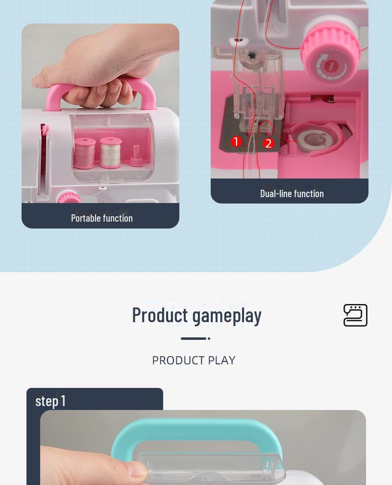 Elektrische Doppelfaden-Nähmaschine zum Selbermachen für Kinder: Simuliertes leichtes Kleingerät zum Nähen im Haushalt, ideales handgefertigtes Spielzeug für Mädchen.