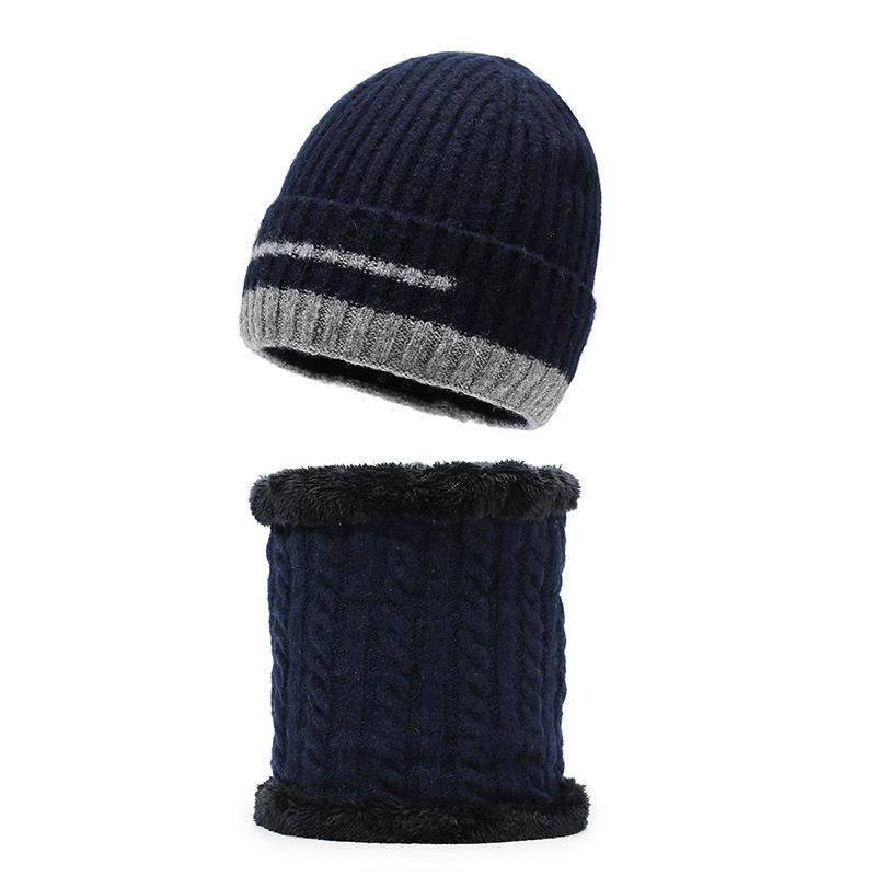 Winter Warm Wool Hat Neck Protection Two-Piece Set Men's Outdoor Sports Windproof Plush Hat Thick Woven Hat