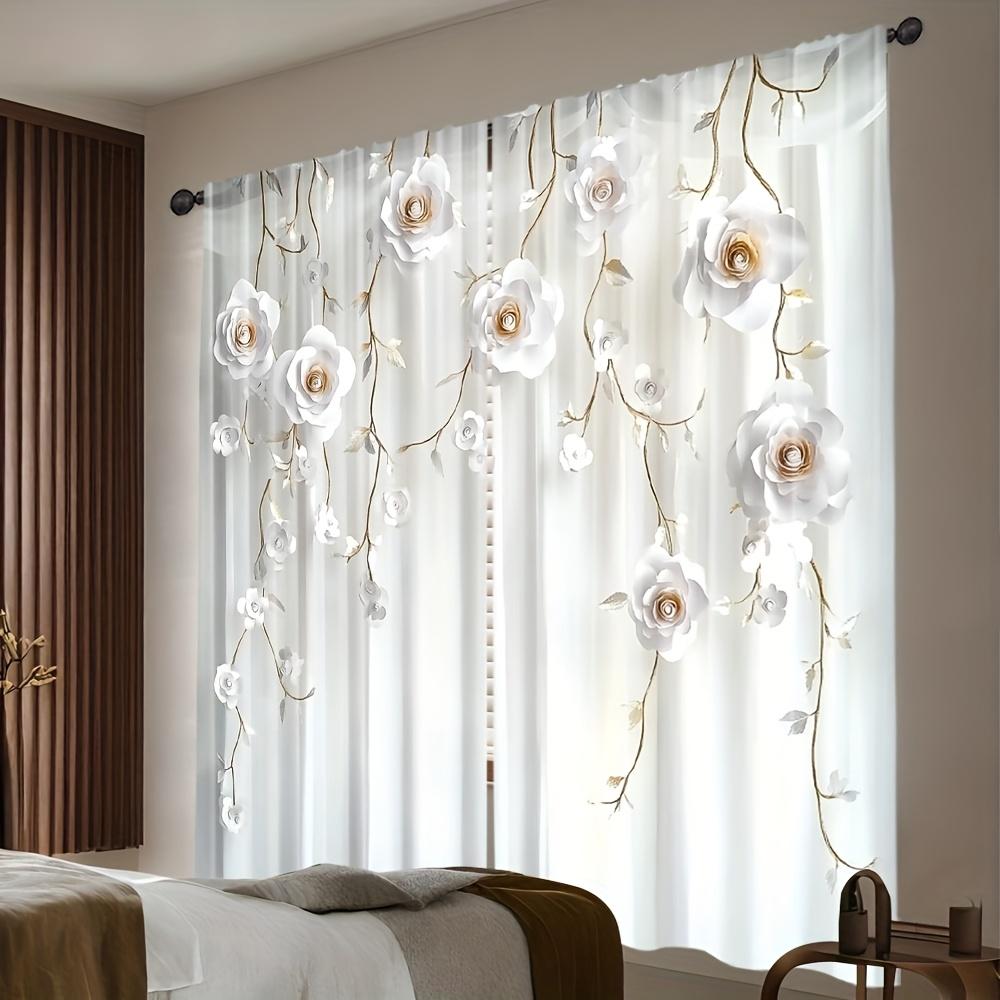 2 Stück Elegante Weiße Florale Transparente Vorhänge – Lichtfilterndes Sichtschutzgewebe für Wohnzimmer Schlafzimmer Büro   Moderne Wohnkultur