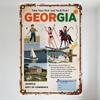 Vintage Georgia Tourism Metal Sign Rustic Aged Metal Wall Decor with Golf Water Skiing Sailboat Kayaking Scenes, Retro Travel Ad