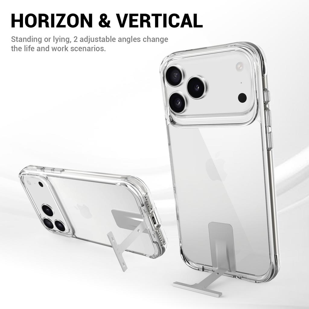 For iPhone 17 Pro Case TPU+PC Transparent Phone Cover with Kickstand
