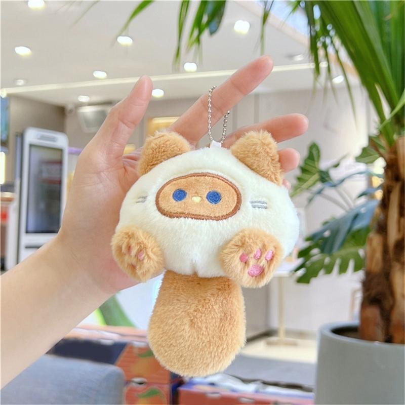 Cute Plush Cats Keychain Creative Animal Pendant Detachable Pendant Car Key Chain Backpack Pendant with Metal Keyring