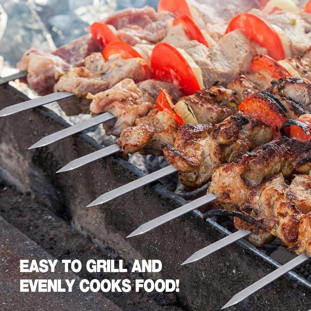 20Pcs Long Flat Kabob Skewer Stainless Steel Grilling Roast Stick BBQ Needle Stick  Outdoor Picnic