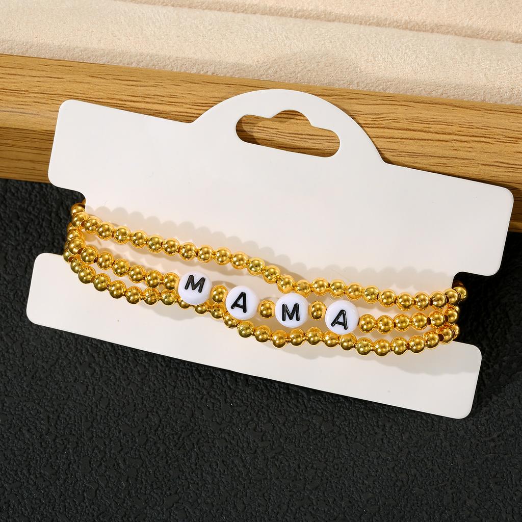 Golden Beaded MAMA Letter Charm Bracelet for Women Mother's Day Gift Jewelry