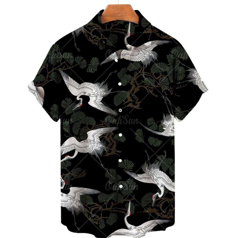 Men's Bird Costumes Hawaii Vacation Vintage Shirt For Men 3D Floral Casual Pattern High Quality Luxury Dazn Clothes Blouse Tops
